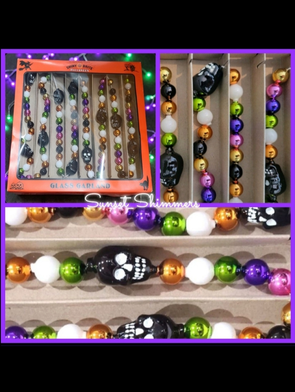7' Radko Shiny Brite Vintage Retro Style Glass Skull Halloween Tree Garland NEW
